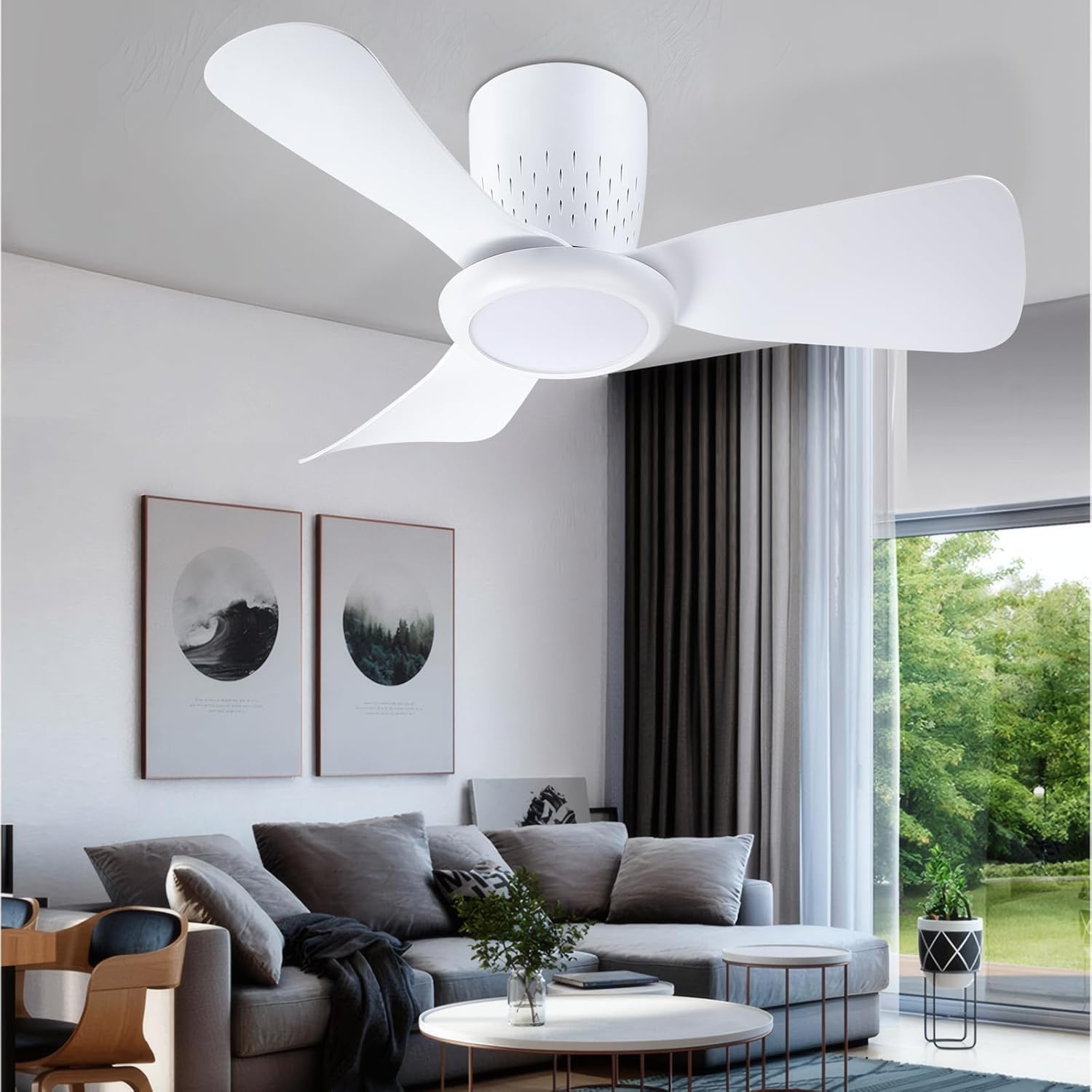 Plafondventilator met LED-verlichting 71 cm Wit/Grijs - 34% Korting