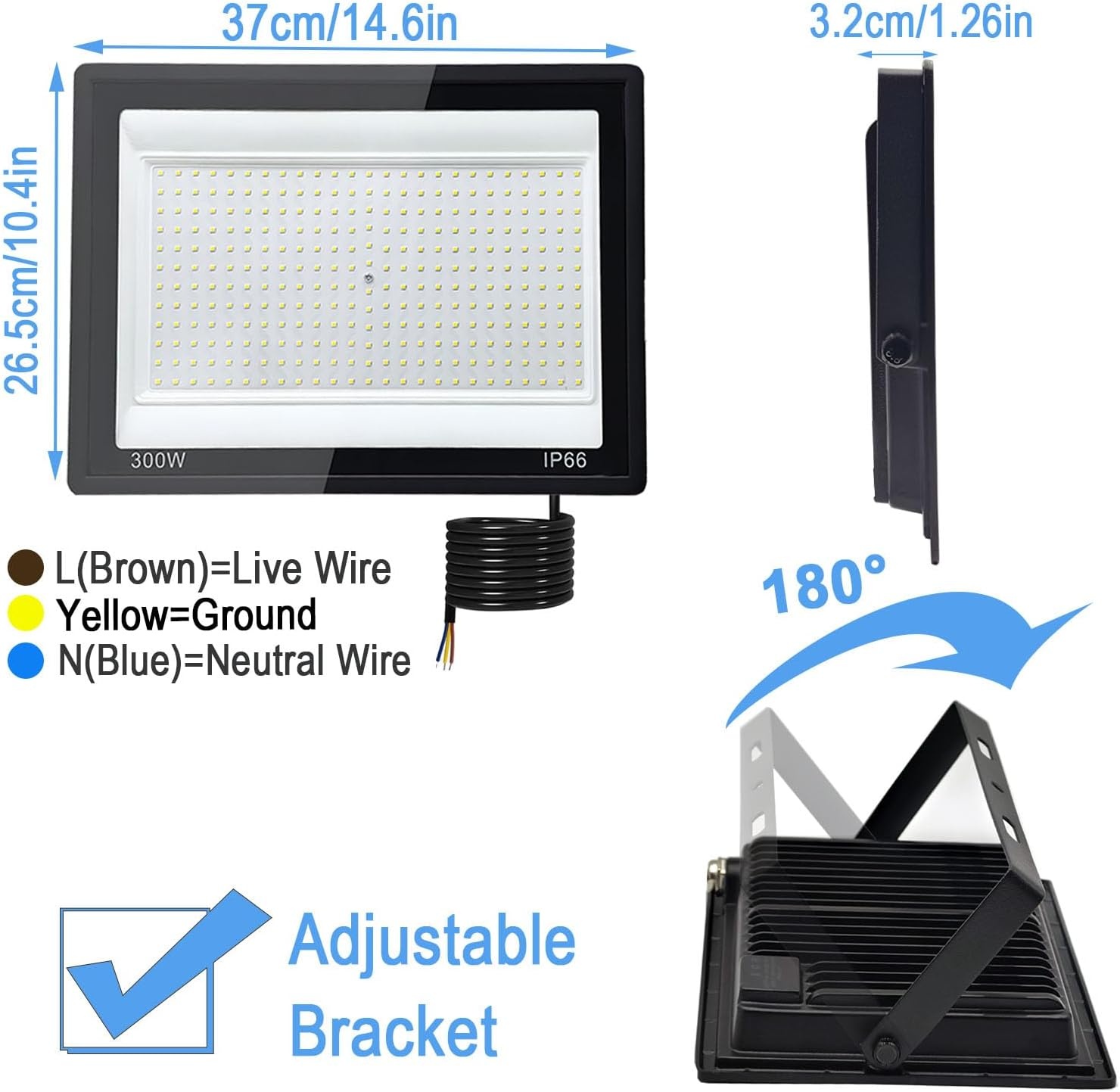 2x LED Buitenlamp Tkdaksy 300W Koel Wit 30000 LM IP66 Waterdicht