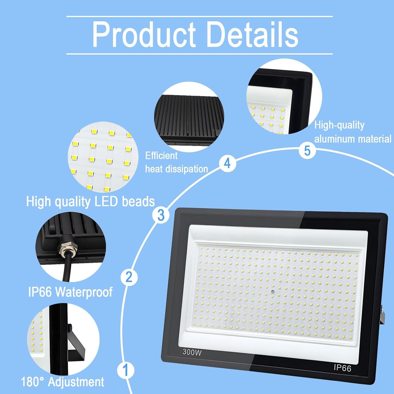 2x LED Buitenlamp Tkdaksy 300W Koel Wit 30000 LM IP66 Waterdicht