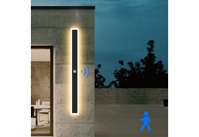 Klighten LED Wandlamp Zwart 100cm 30W Bewegingsmelder IP65 Warmwit