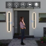 Klighten LED Wandlamp Zwart 100cm 30W Bewegingsmelder IP65 Warmwit