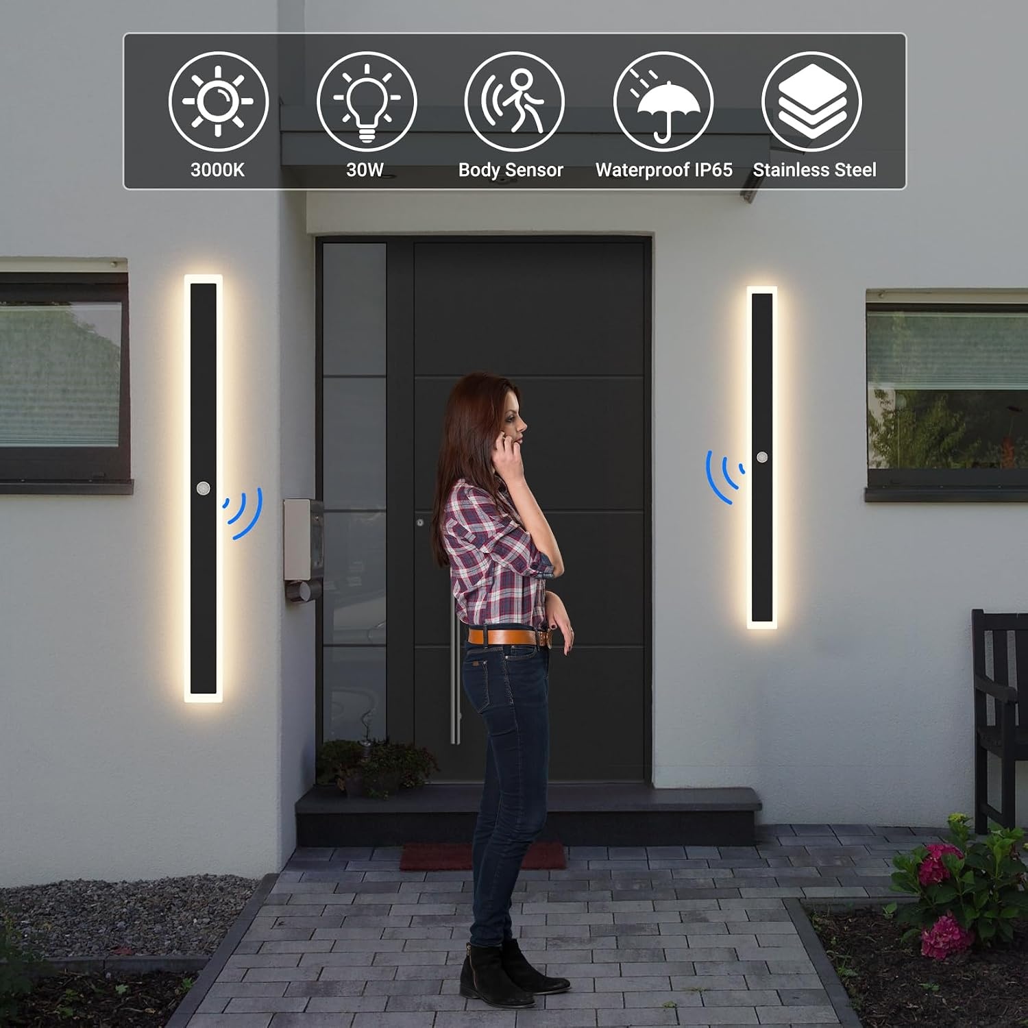 Klighten LED Wandlamp Zwart 100cm 30W Bewegingsmelder IP65 Warmwit