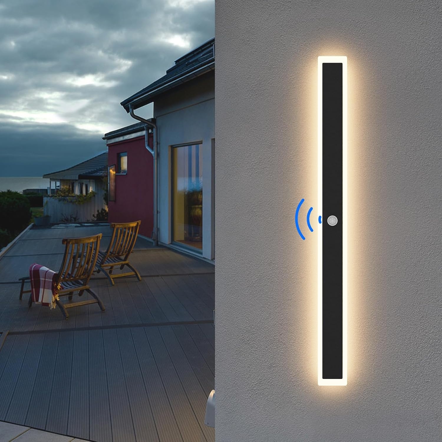 Klighten LED Wandlamp Zwart 100cm 30W Bewegingsmelder IP65 Warmwit