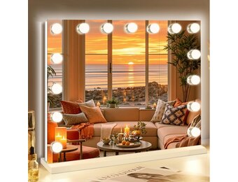 Hollywood Make-up Spiegel Wit 58x46cm met 15 Dimbare LED Lampen & RGB Verlichting - 34% Korting