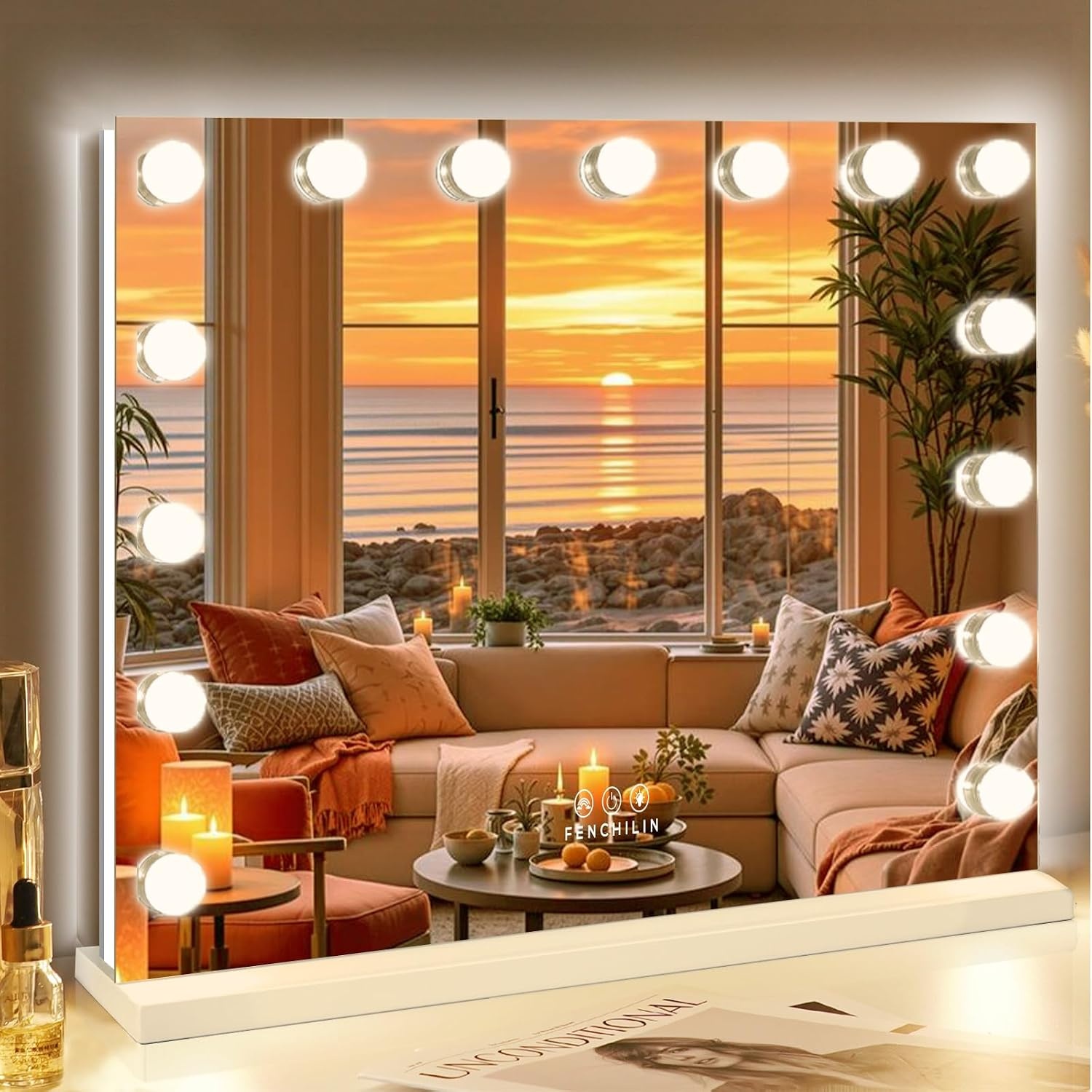 Hollywood Make-up Spiegel Wit 58x46cm met 15 Dimbare LED Lampen & RGB Verlichting - 34% Korting