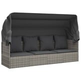 vidaXL Loungebed met luifel en kussens, Poly Rattan, Grijs - 35% Korting
