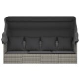 vidaXL Loungebed met luifel en kussens, Poly Rattan, Grijs - 35% Korting