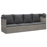 vidaXL Loungebed met luifel en kussens, Poly Rattan, Grijs - 35% Korting