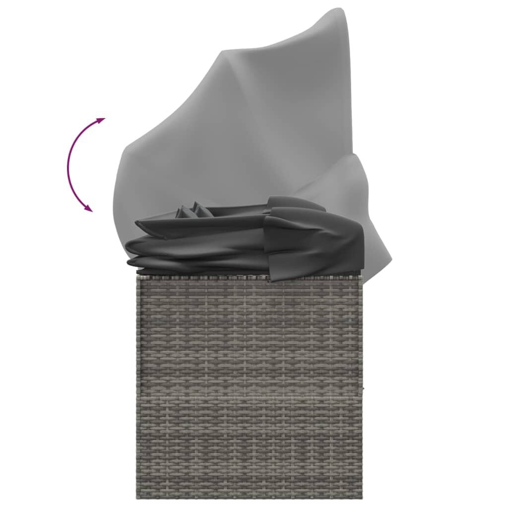 vidaXL Loungebed met luifel en kussens, Poly Rattan, Grijs - 35% Korting