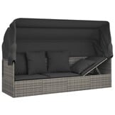 vidaXL Loungebed met luifel en kussens, Poly Rattan, Grijs - 35% Korting