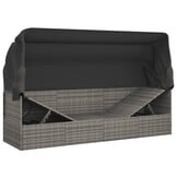 vidaXL Loungebed met luifel en kussens, Poly Rattan, Grijs - 35% Korting