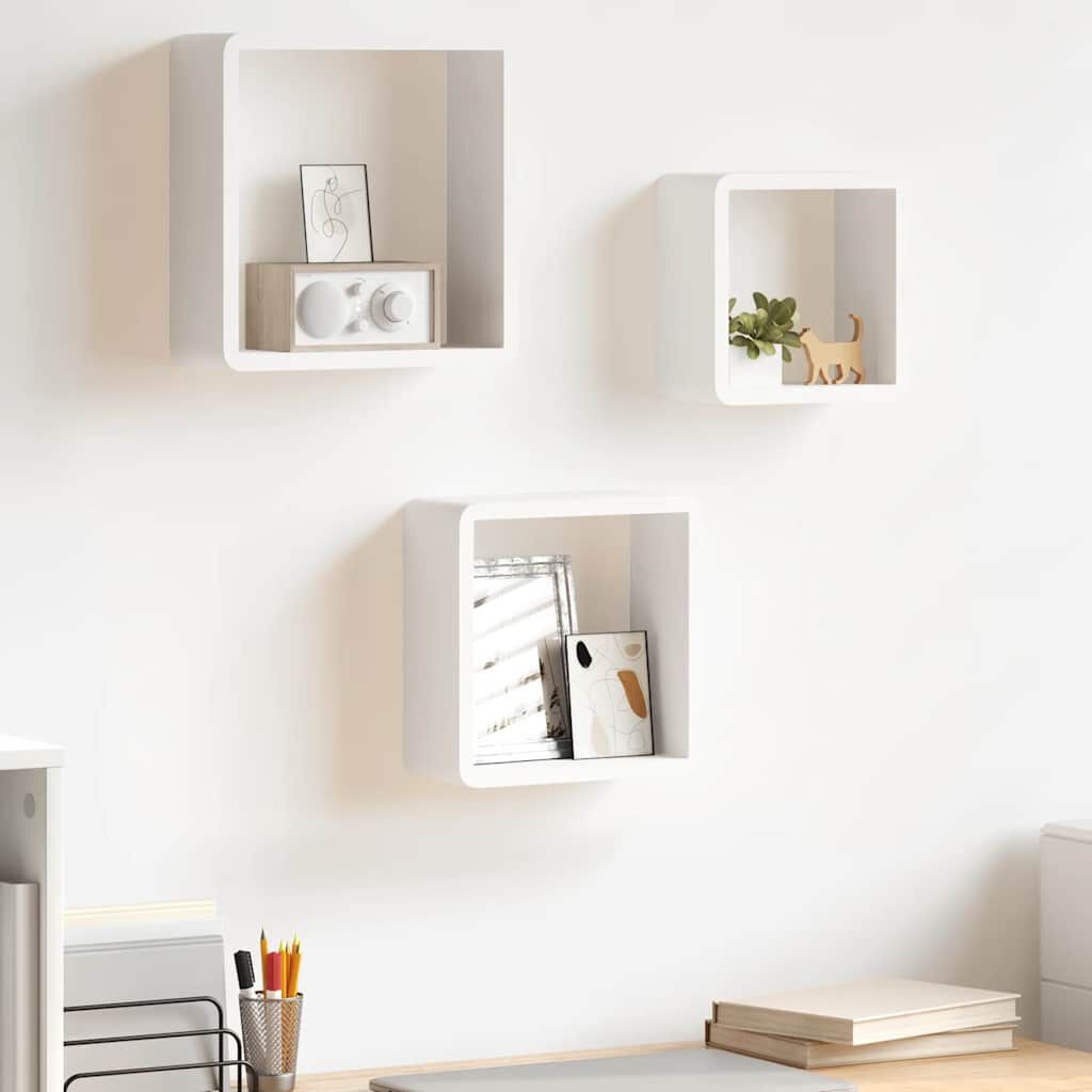 vidaXL Wandschappen kubus 3 st MDF wit