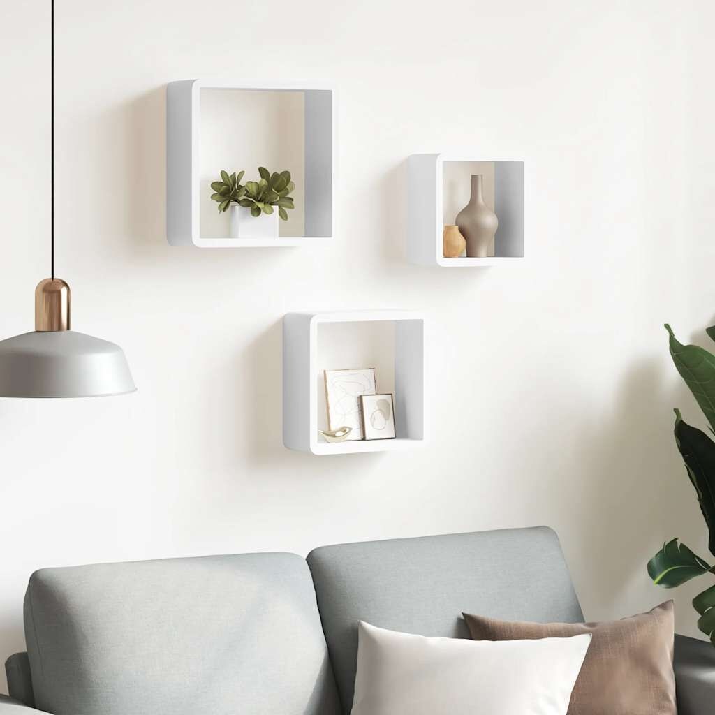 vidaXL Wandschappen kubus 3 st MDF wit
