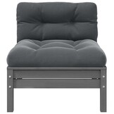 vidaXL 3-delige Loungeset met kussens massief grenenhout grijs