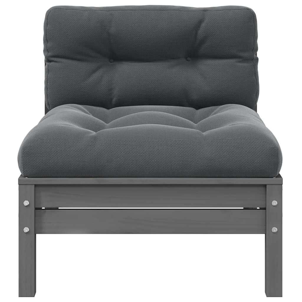 vidaXL 3-delige Loungeset met kussens massief grenenhout grijs