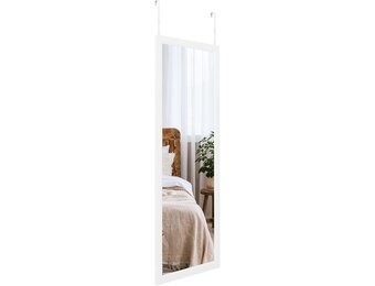 Dripex Wandspiegel 45x119cm spiegel onbreekbare garderobespiegel gangspiegel in hoogte verstelbare hangspiegel met haak (wit)