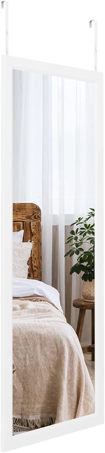 Dripex Wandspiegel 45x119cm spiegel onbreekbare garderobespiegel gangspiegel in hoogte verstelbare hangspiegel met haak (wit)