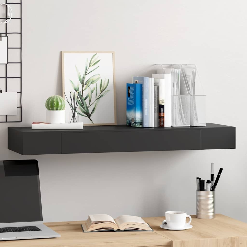 vidaXL Wandschap met lade zwevend 80x25x8 cm zwart