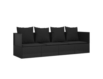 vidaXL Loungebed met kussens poly rattan zwart