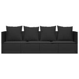 vidaXL Loungebed met kussens poly rattan zwart