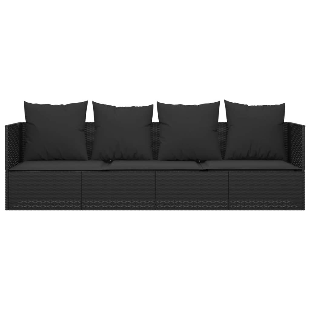 vidaXL Loungebed met kussens poly rattan zwart