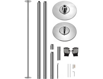 SereneLife Pole Dance Stang Zilver – In hoogte verstelbaar 204-274cm – Statisch & Roterend