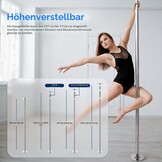 SereneLife Pole Dance Stang Zilver – In hoogte verstelbaar 204-274cm – Statisch & Roterend