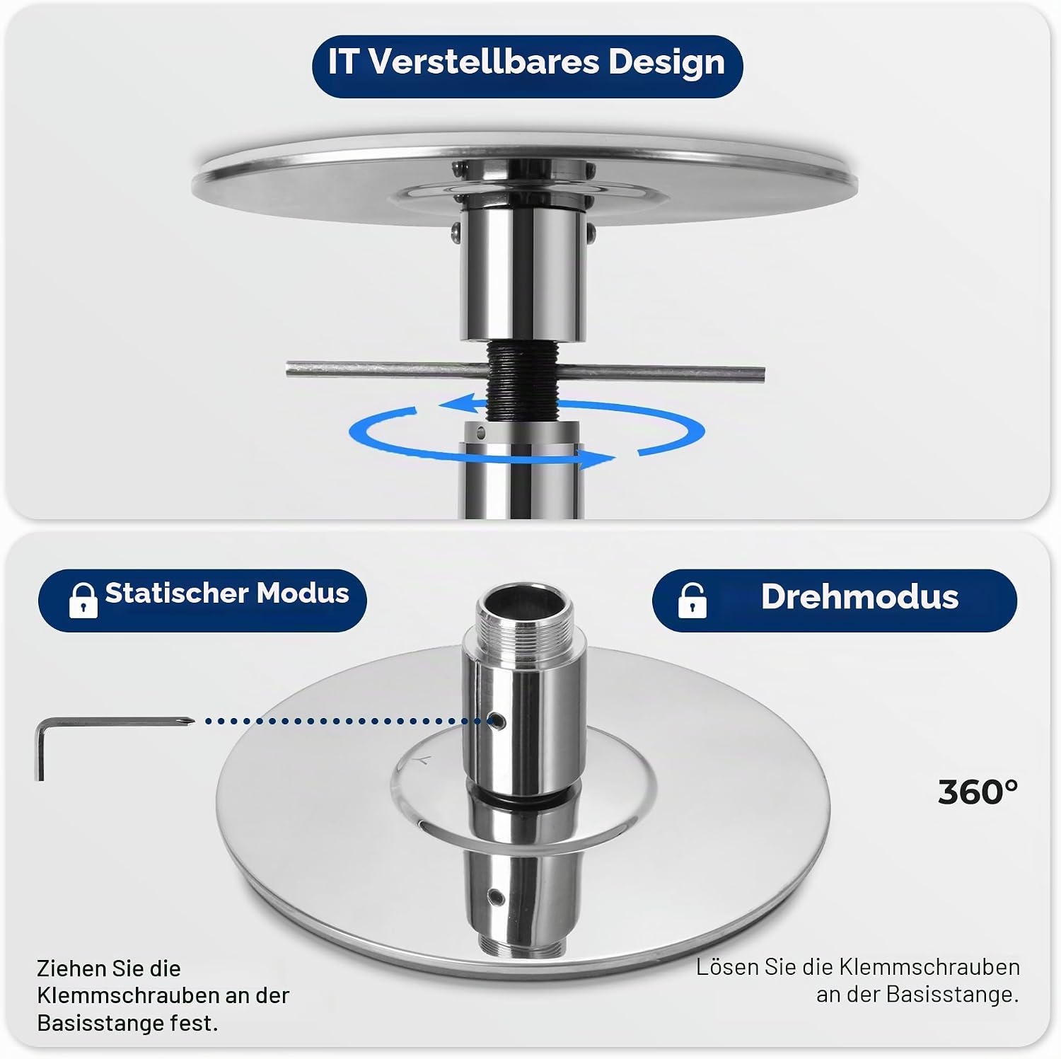 SereneLife Pole Dance Stang Zilver – In hoogte verstelbaar 204-274cm – Statisch & Roterend