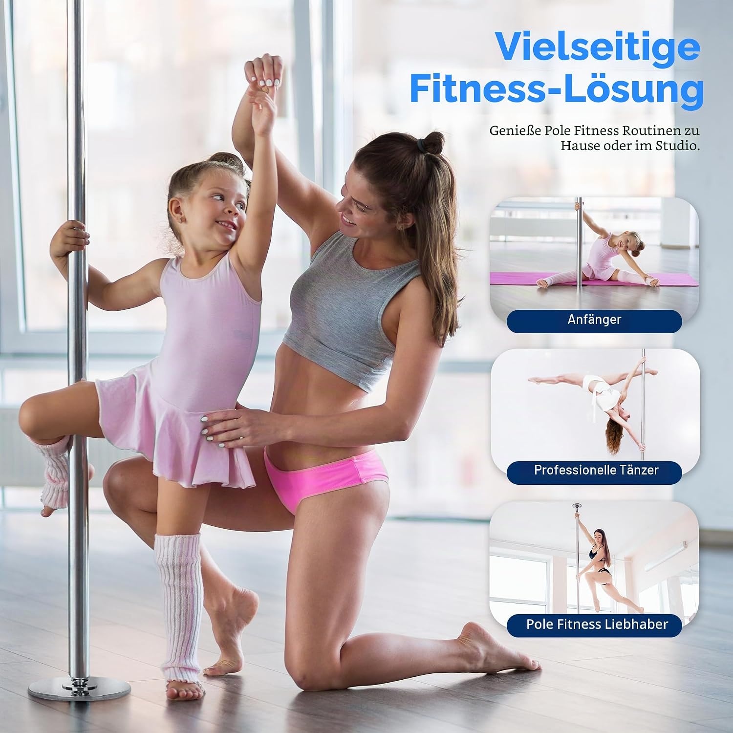 SereneLife Pole Dance Stang Zilver – In hoogte verstelbaar 204-274cm – Statisch & Roterend