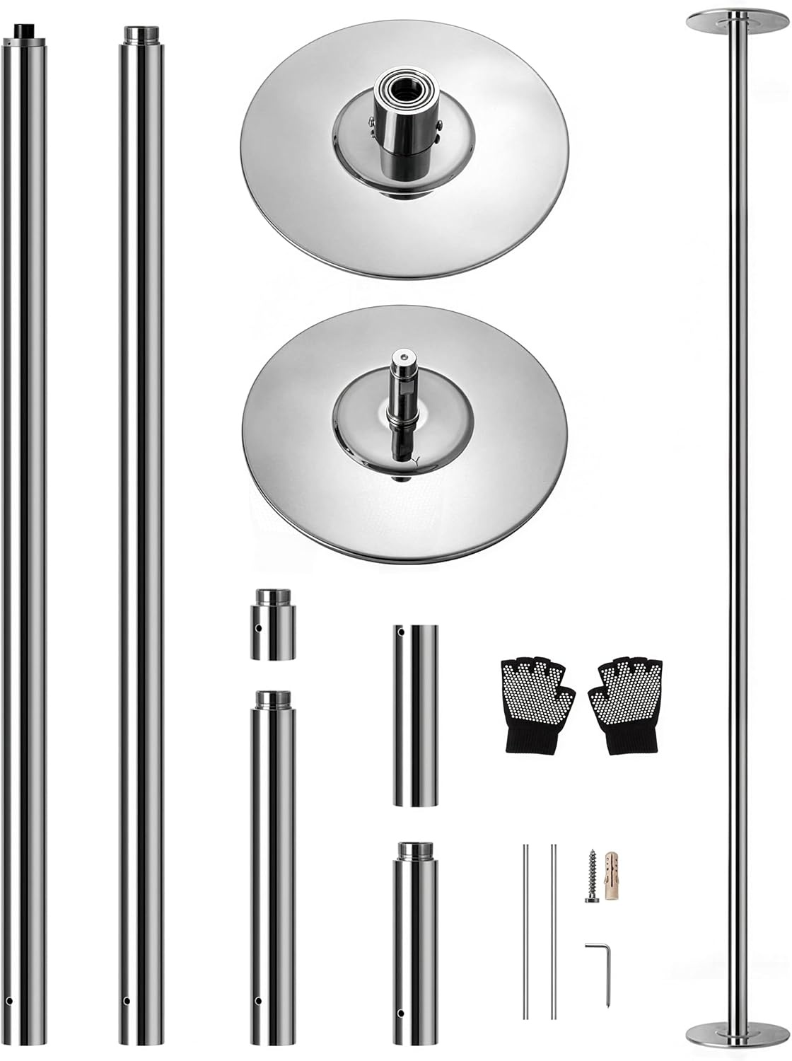 SereneLife Pole Dance Stang Zilver – In hoogte verstelbaar 204-274cm – Statisch & Roterend
