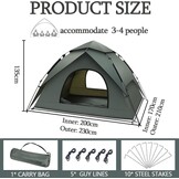 KEELYY Pop-up Camping Tent 3 Personen - Legergroen - Automatisch - Waterdicht