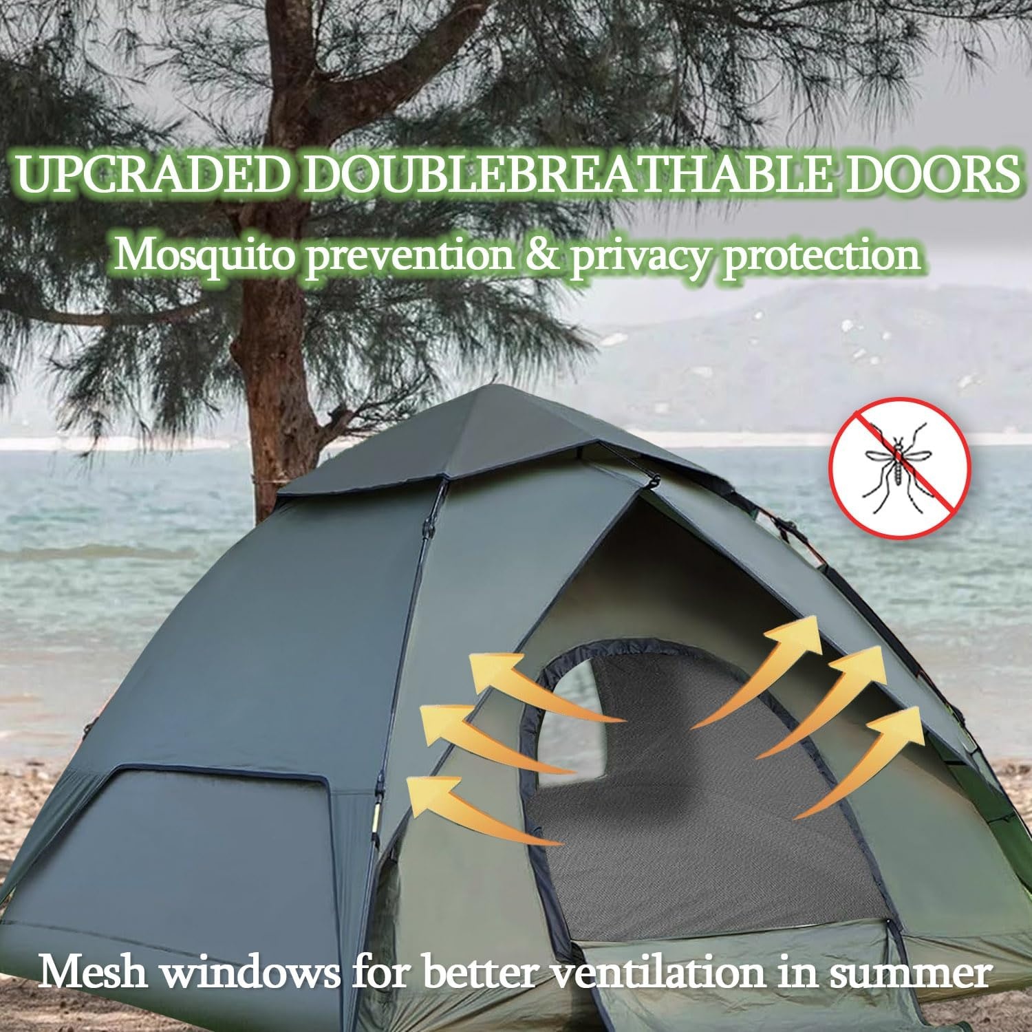 KEELYY Pop-up Camping Tent 3 Personen - Legergroen - Automatisch - Waterdicht
