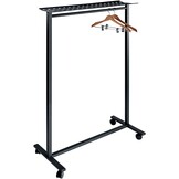 OFITURIA® Draagbare kledingstandaard met wielen, ezel, robuust, met metalen standaard, zwart, voor maximaal 25 kleerhangers, geschikt voor parket