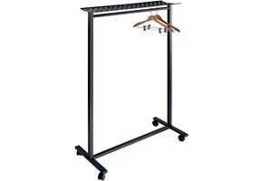 OFITURIA® Draagbare kledingstandaard met wielen, ezel, robuust, met metalen standaard, zwart, voor maximaal 25 kleerhangers, geschikt voor parket