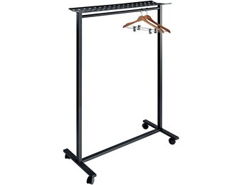 OFITURIA® Draagbare kledingstandaard met wielen, ezel, robuust, met metalen standaard, zwart, voor maximaal 25 kleerhangers, geschikt voor parket