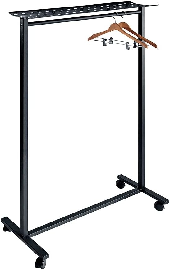 OFITURIA® Draagbare kledingstandaard met wielen, ezel, robuust, met metalen standaard, zwart, voor maximaal 25 kleerhangers, geschikt voor parket