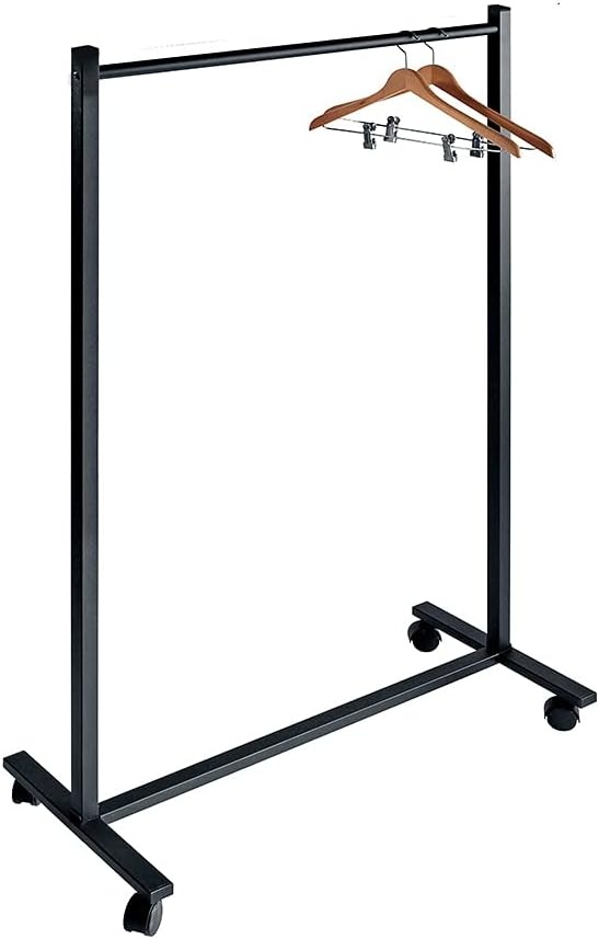OFITURIA® Draagbare kledingstandaard met wielen, ezel, robuust, met metalen standaard, zwart, voor maximaal 25 kleerhangers, geschikt voor parket