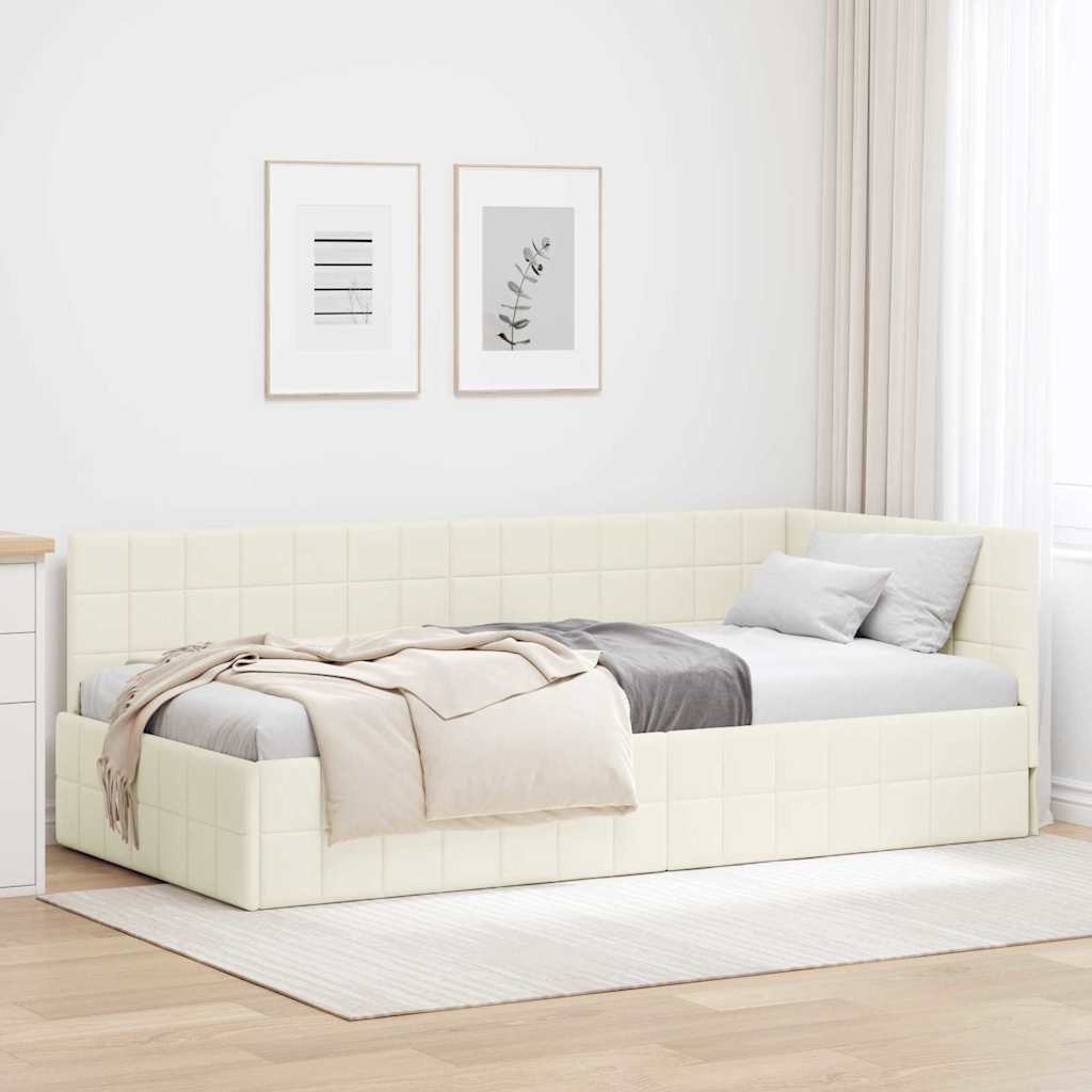 vidaXL Hoekbedframe met hoofdeinde Crème 100 cm x 200 cm Fluweel