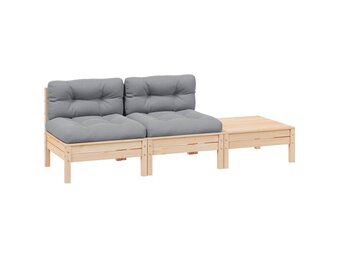 VidaXL 3-delige Loungeset Grenenhout Grijs - 41% Korting