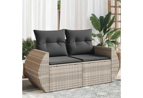 vidaXL Tuinbank 2-zits Poly Rattan Lichtgrijs met Kussens - 35% Korting