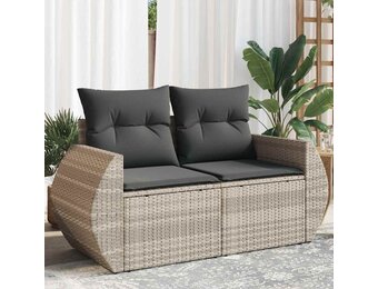 vidaXL Tuinbank 2-zits met kussens poly rattan lichtgrijs