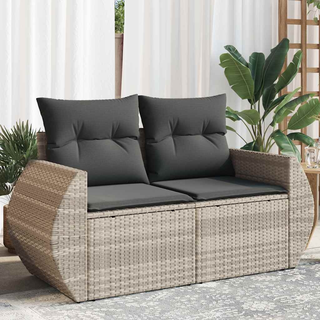 vidaXL Tuinbank 2-zits met kussens poly rattan lichtgrijs