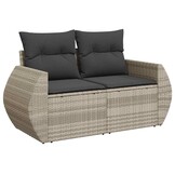 vidaXL Tuinbank 2-zits met kussens poly rattan lichtgrijs