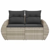 vidaXL Tuinbank 2-zits met kussens poly rattan lichtgrijs