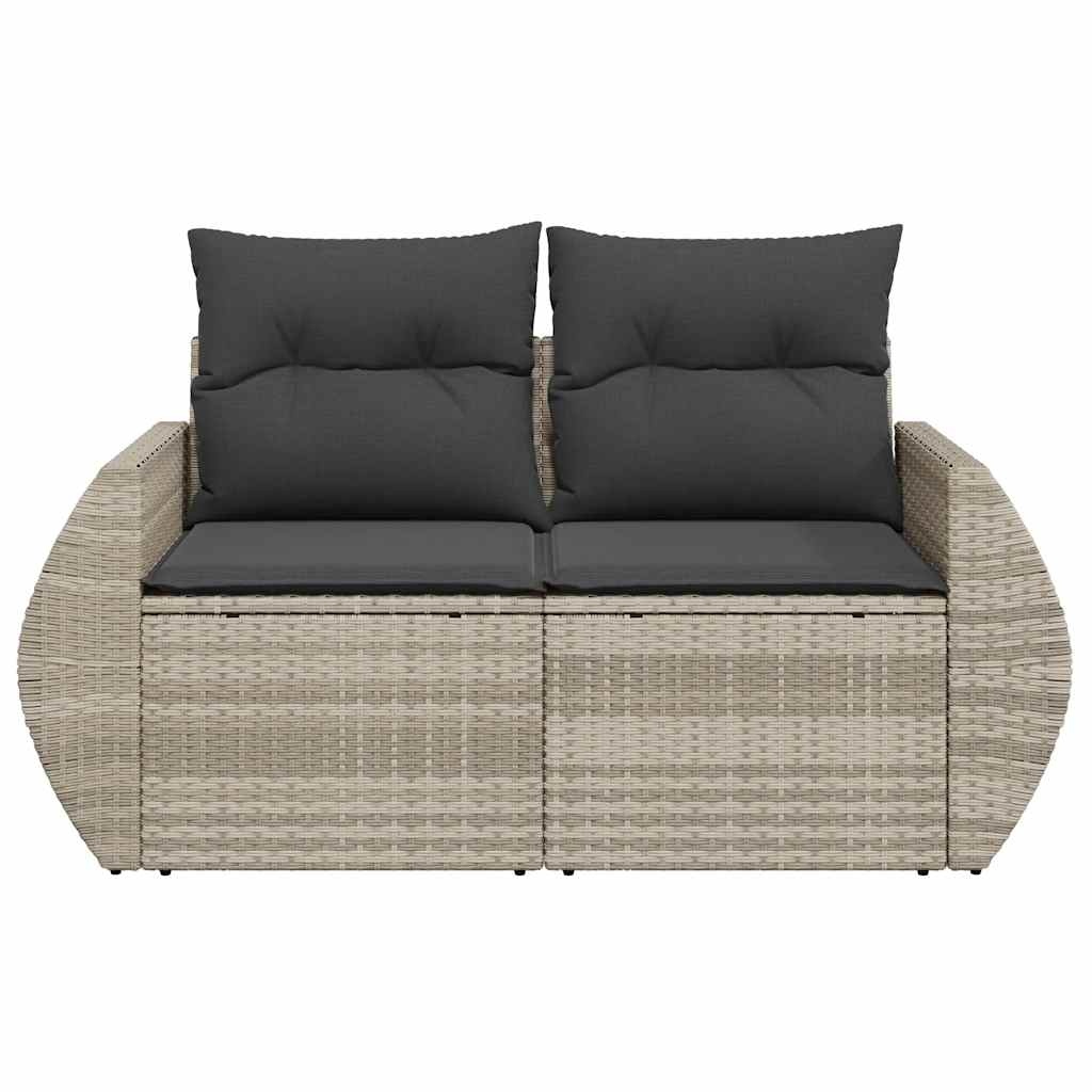 vidaXL Tuinbank 2-zits met kussens poly rattan lichtgrijs