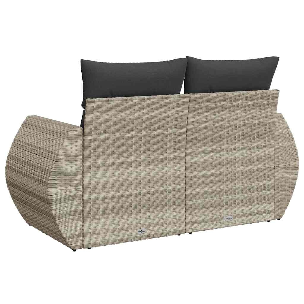 vidaXL Tuinbank 2-zits met kussens poly rattan lichtgrijs