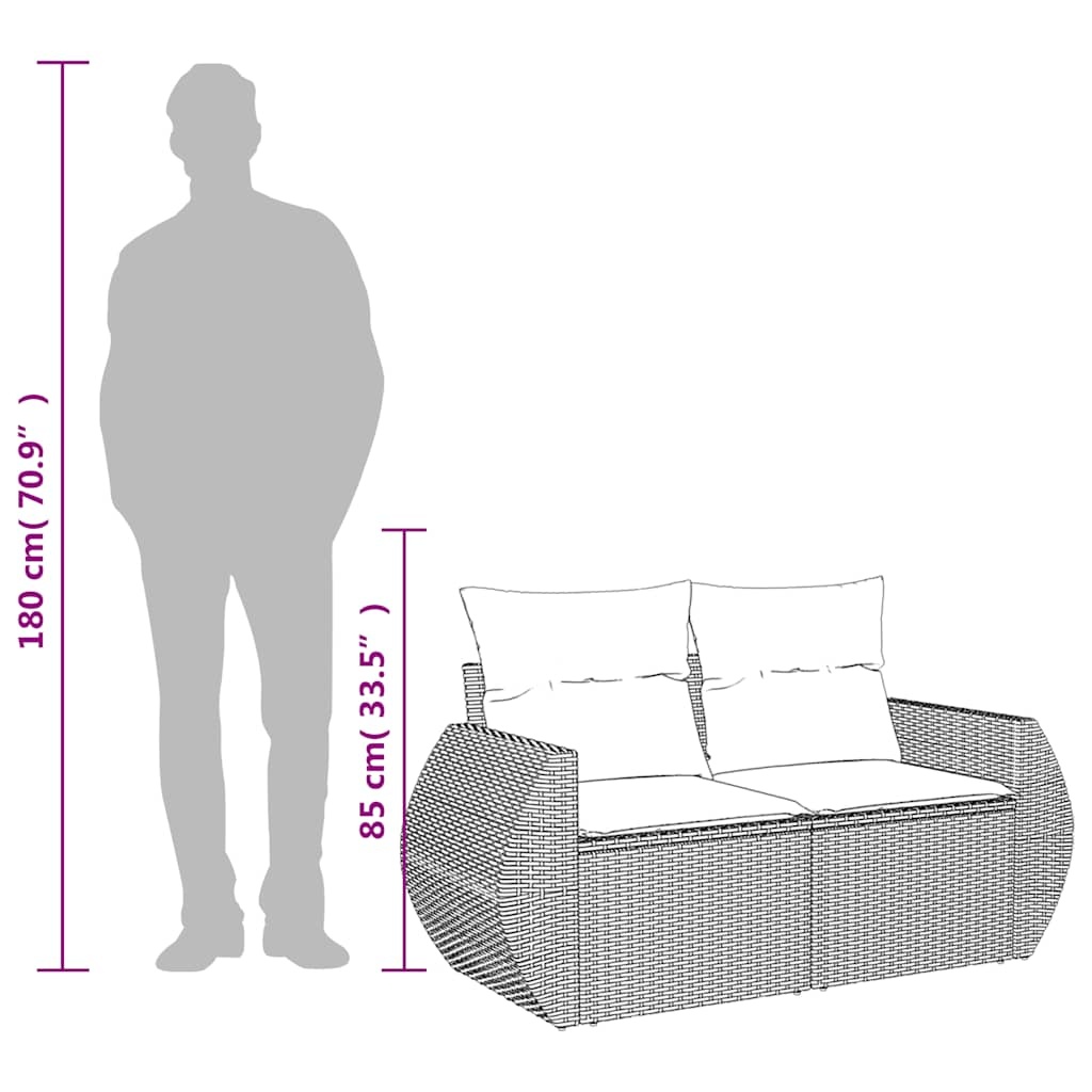 vidaXL Tuinbank 2-zits met kussens poly rattan lichtgrijs