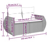 vidaXL Tuinbank 2-zits met kussens poly rattan lichtgrijs