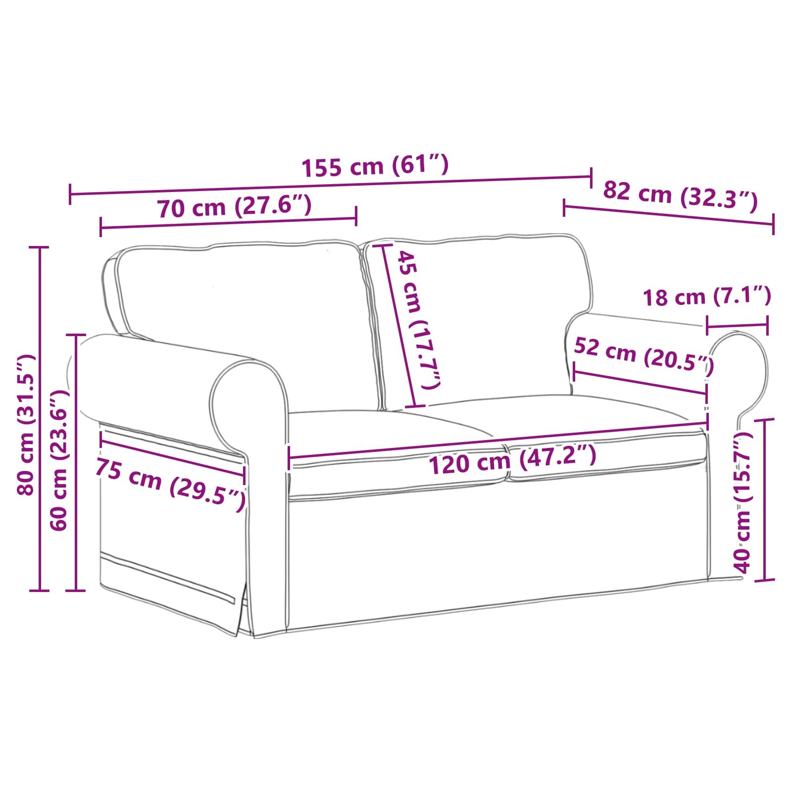 vidaXL Bank Taupe 155 x 82 x 80 cm Stof