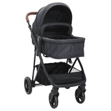 vidaXL Kinderwagen 2-in-1 staal antracietkleurig en zwart
